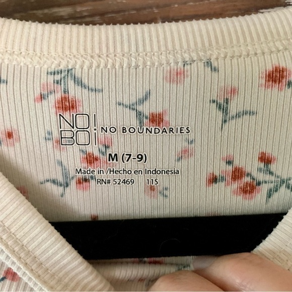 NO Boundaries Crew Ribbed Y2K Ditsy Floral Short Sleeve Top Sz M Juniors Cream - Picture 13 of 13